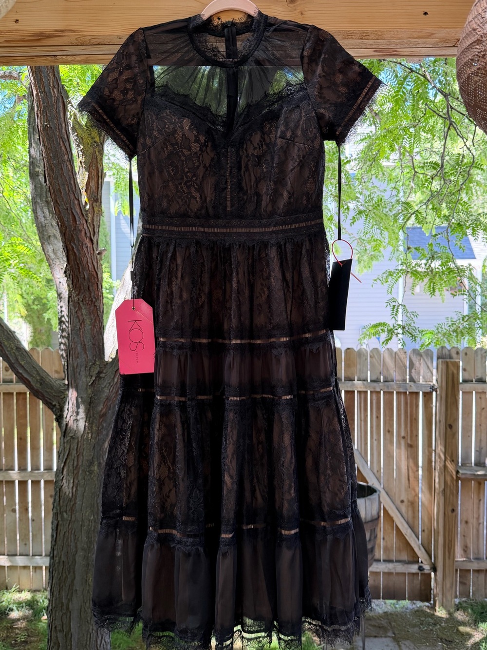NWT Medium Elegant Short Sleeve Midi Lace Formal Cocktail Dress Black - Picture 6 of 16